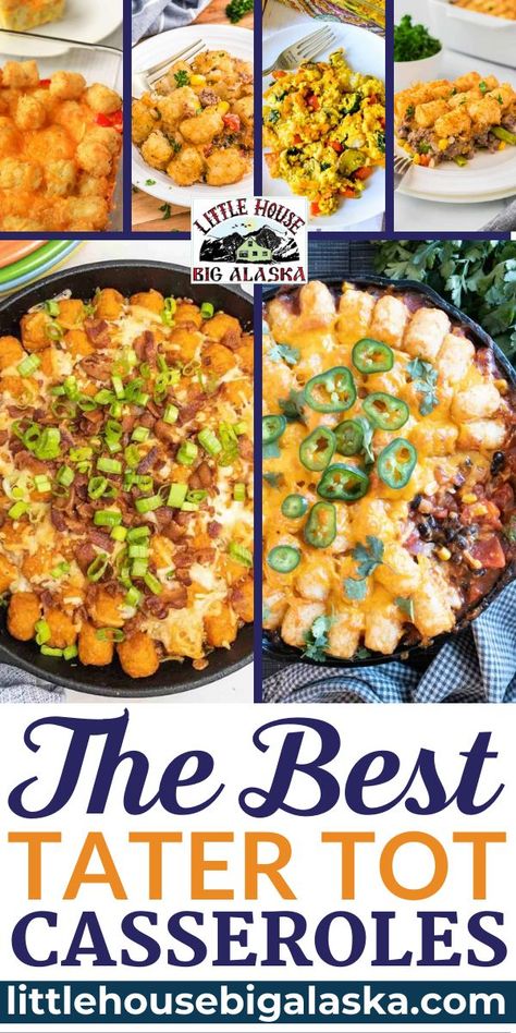 Here’s a collection of AMAZING Tater Tot Casserole recipes. We’ve got vegan versions, PLUS spicy, easy, breakfast, slow cooker, and even a Chicken Tot Pie! When you need a new spin on an OLD favorite, find it here! What’s NOT to love about a Tater Tot Casserole?? In a tater tot casserole you typically have.. | @LttlHouseBigAK #besttatertotcasseroles #tatertotcasseroles #tatertotcasserolerecipes Tater Tot Casserole With Sausage, Tater Tot Recipe, Recipes With Tater Tots Dinners, Tator Tot Recipes Breakfast, Sweet Potato Tater Tot Casserole, Potato Tots Recipes, Tater Tot Casserole With Chicken, Taco Tater Tot Casserole Recipes, Loaded Tots Recipes