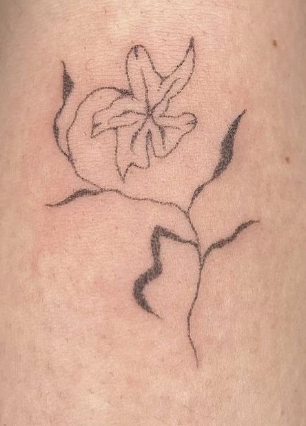 Wavy Flower Tattoo, Floral Stick And Poke Tattoo, Flower Stick And Poke Tattoo, Y2k Flower Tattoo, Stick And Poke Flower Tattoo, Garden Song Tattoo, Floral Stick And Poke, 3 Flowers Tattoo, Water Lily Tattoo Line Art