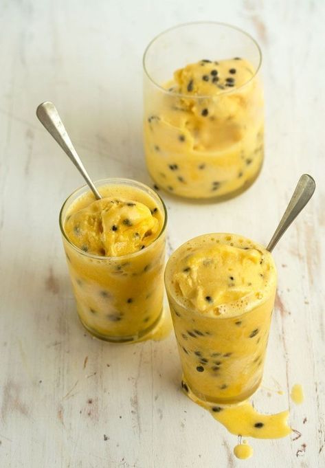 Passionfruit Sorbet | Community Post: 25 Sorbet Recipes That Will Make You Want To Give Up Ice Cream Fruit Sorbet Recipe, Passion Fruit Sorbet, Passionfruit Recipes, Sorbet Ice Cream, Fit Recipes, Fruit Sorbet, Fresh Fruit Recipes, Dessert Aux Fruits, Sorbet Recipes