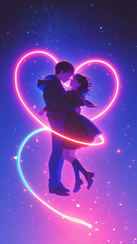 Love Screen Wallpaper, Lovers Wallpaper Couple, Wallpaper Love Couple, Neon Couple, Love Wallpaper Couple, Couple Love Wallpaper, Art Painting Wallpaper, Cute Anime Couple, Neon Art Painting