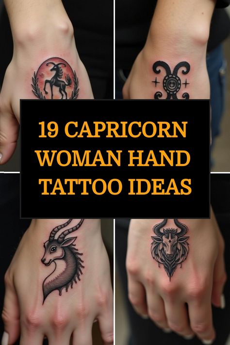 19 Capricorn Woman Hand Tattoo Ideas Capricorn Hand Tattoo, Capricorn Tattoo For Women, Capricorn Symbols, Woman Hand Tattoo, Women's Shoulder Tattoo, Capricorn Symbol, Capricorn Woman, Earthy Elements, Hand Tattoo Ideas