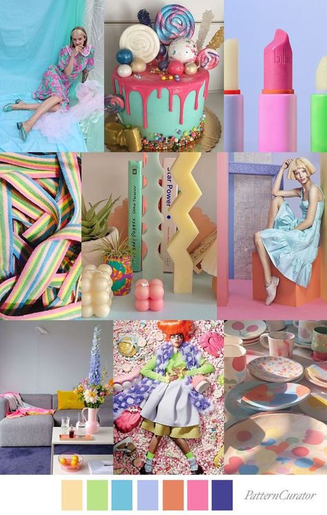 SUGAR RUSH Pattern Curator, Brand Colour Schemes, Print And Pattern, Fashion Moodboard, Color Season, Concept Development, Fashion Themes, Brand Color Palette, 2023 Trends