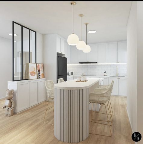 Kitchen Half Island, Kitchens 2022, Bondi House, Bar Table Design, Kitchen Island Styling, Tiny House Living Room, Japandi Kitchen, Sofa Bed Living Room, Open Kitchen And Living Room