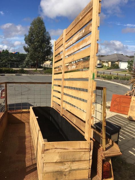 Privacy screen planter box | Bunnings Workshop community Garden Partition, Wood Pallet Fence, Timber Planters, Privacy Planter, Driveway Patio, Outdoor Pallet Projects, Pallet Projects Garden, Fence Planters, Building A Raised Garden