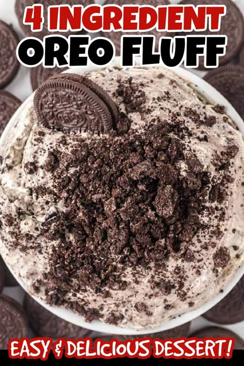 Easy Oreo Fluff, Oreo Fluff Recipe, Oreo Recipes Easy, Oreo Fluff Dessert, Dirt Pudding Recipes, Oreo Dessert Easy, Dirt Dessert, Marshmallow Fluff Recipes, Chocolate Pudding Desserts