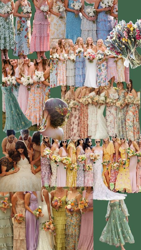 Fairy Wedding Theme Bridesmaid Dresses, Bridesmaid Dresses Pallet, Whimsical Garden Bridesmaid Dresses, Colour Palette Bridesmaid Dresses, Spring Colors Bridesmaid Dresses, Mismatched Bridesmaid Dresses Floral, Late Summer Wedding Bridesmaid Dresses, Bridesmaid Dress Themes, Multicolored Bridesmaids Dresses Spring