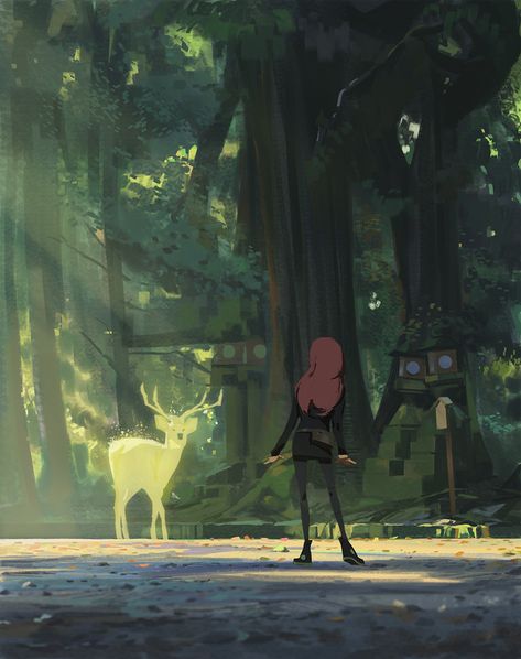 Atey Ghailan, My Fantasy World, Art Painting Gallery, Forest Animals, Traditional Art, Artist Inspiration, Game Art, Art Inspo, Beautiful Art