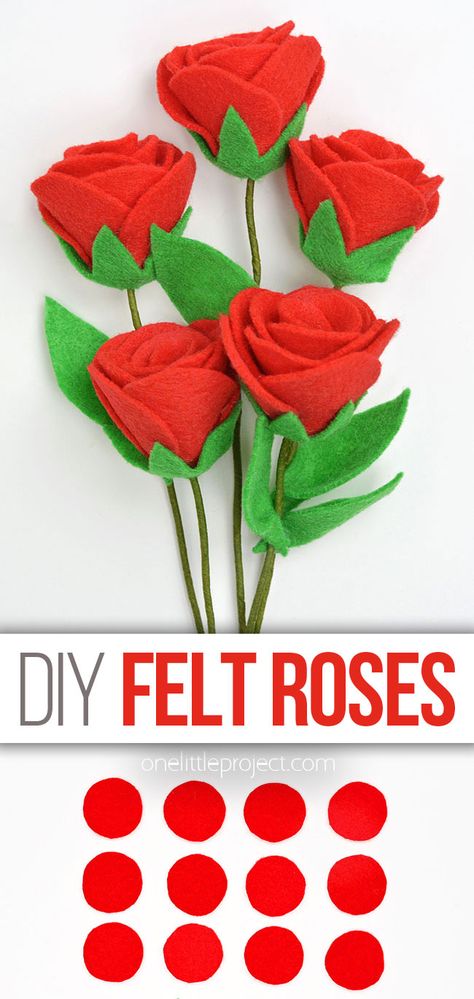 DIY Felt Roses | How to Make an Easy Felt Rose Felt Circles Crafts, Felt Fabric Flowers, Simple Crafts For Adults Diy, Valentine’s Day Felt Ideas, Easy Felt Flowers No Sew, Felt Heart Crafts For Kids, Rose Crafts For Kids Preschool, Flower Craft Ideas For Adults, Fabric Glue Projects