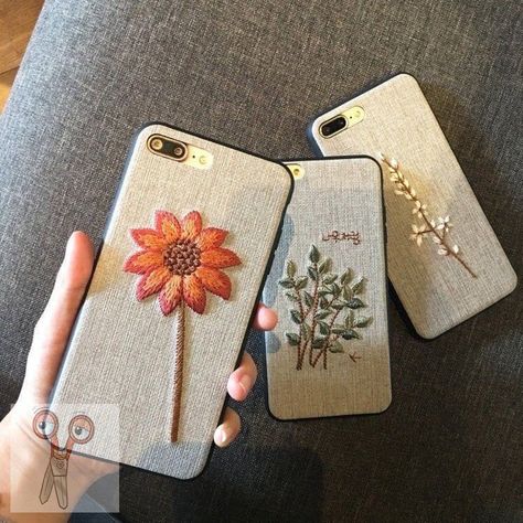 Embroidered Phone Case, Embroidery Cases, Vintage Phone Case, Handmade Phone Case, Floral Embroidery Patterns, Handmade Embroidery Designs, Cases Diy, Embroidery Bags, Pola Sulam