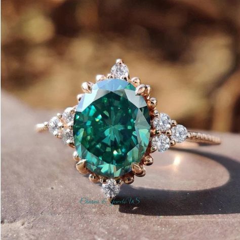 Finger Dance, Paraiba Tourmaline Engagement Ring, Green Moissanite, Tourmaline Engagement Ring, Vintage Rose Gold, Best Wedding Gifts, Green Oval, Oval Engagement, Oval Moissanite