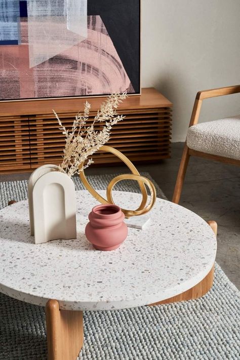 Terrazzo Inspiration, Edge Sculpture, Terrazzo Furniture, Aesthetic Coffee Table, Terrazzo Coffee Table, Zen Furniture, Centre Table Design, Terrazzo Table, Timber Battens