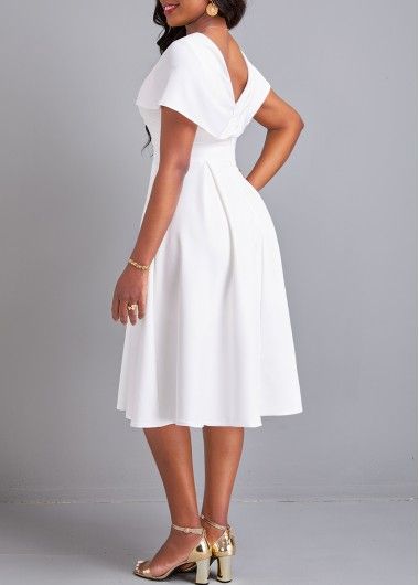 Color:White;Size:S;Size:M;Size:L;Size:XL;Size:XXL;Package Contents:1 X Dress;Occasion:Work;Style:Elegant; Short Sleeve White Dress, Classy White Dress, White V Neck Dress, Uniform Ideas, White Short Sleeve Dress, Sweet Dresses, White Umbrella, Classy Dresses, Church Dress