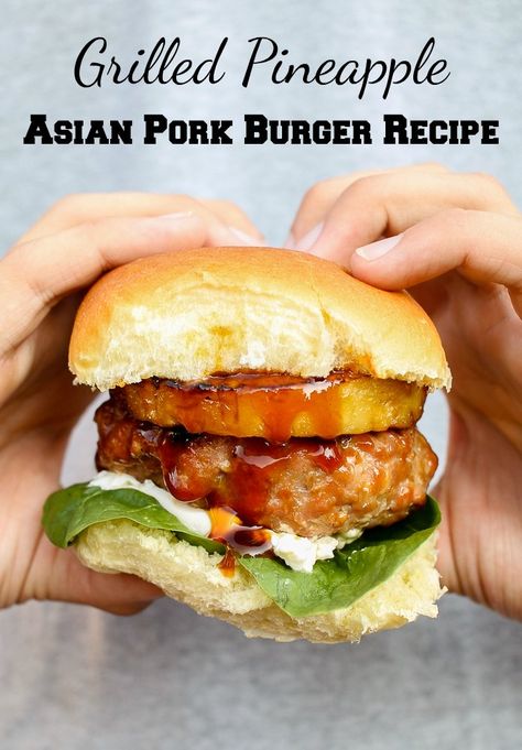 Charcoal Starter, Best Hamburger Recipes, Pork Burgers Recipes, Asian Pork Recipes, Delicious Burger Recipes, Grilled Burger Recipes, Best Burger Recipe, Asian Pork, Pineapple Recipes