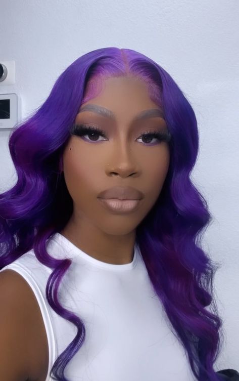 Purple hair Purple Wig Hairstyles, Purple Wigs, Blackish Purple Hair, Color Wigs On Dark Skin Women, Purple Wigs Black Women, Purple Deep Wave Wig, Purple Hair Black Women, Black And Purple Wig Black Women, Purple Frontal Wig