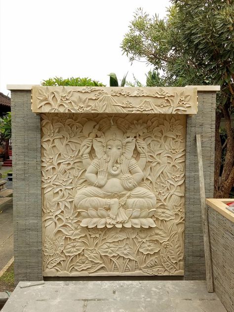 Bali Carved Wall Panels | Bali Carving Bali Carving, Stacked Stone Walls, Wall Relief, Stone Wall Panels, Wall Carvings, Entrance Wall, Sandstone Wall, Garden Planters Pots, House Facades