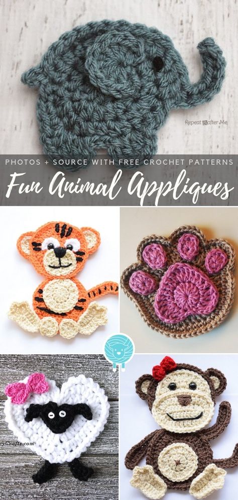 Fun Animal Appliques Free Crochet Patterns Crochet Penguin Applique Pattern Free, Crochet Animal Applique, Crocheted Appliques, Applique Crochet Patterns, Crochet Koala, Applique Patterns Free, Crochet Applique Patterns, Crochet Appliqué, Crochet Flats