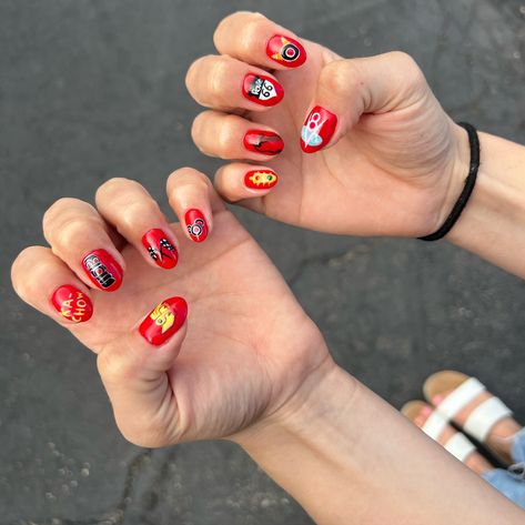 Cars nails were my dream so I can die happy now🤭😅 check out my plan and my terrible hand drawings hahaha #carsnails #disneynails #luminarynailsystems #handpaintednailart #utahnails Cars Nails Disney, Lightning Mcqueen Nails, Cars Nails, Hand Drawings, Cars Theme Birthday Party, Aesthetic Nails, Painted Nail Art, Car Themes, Disney Nails