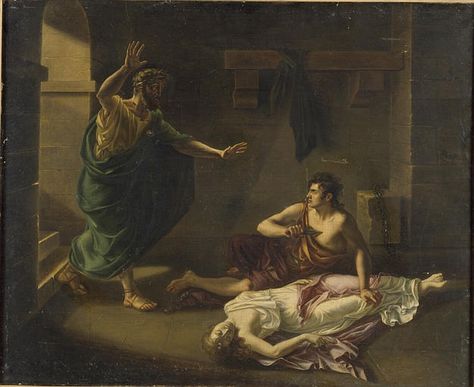 La mort d'Antigone GENEVE-RUMILLY Victorine Angélique  (1799-1849) Greek Paintings, Greek Myths, Memento Mori, Bad News, Greek Mythology, Oil On Canvas, Literature, Oil Painting, Art Inspiration