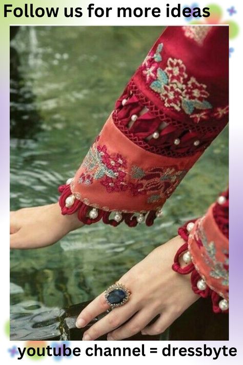 Bazo Design, Aari Stitches, Red Dupatta, Kurti Sleeves, Kurti Sleeves Design, Designer Summer Dresses, Lace Dress Design, Latest Dress Design, Kurti Patterns