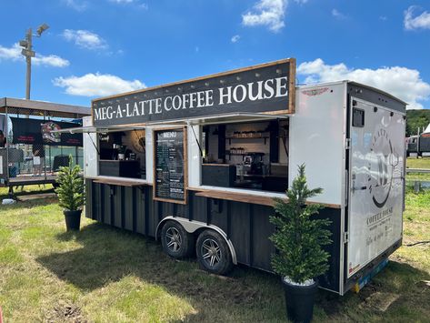 Tiny Home Coffee Shop, Cargo Trailer Coffee Shop, Farmhouse Food Truck, Cool Food Truck Design, Coffee Trailer Exterior Design, Food Trailer Food Ideas, Donut Food Truck Design, Coffee Truck Interior Layout, Bakery Trailer Food Truck