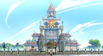 Fairy Tail guild. Well that's fancy. Fairy Tail Background, Fairy Tail Aesthetic, Erza Et Jellal, Guild Hall, Fairytail Anime, Eden Zero, Fairy Tail Pictures, Anime Places, Fairy Tail Characters