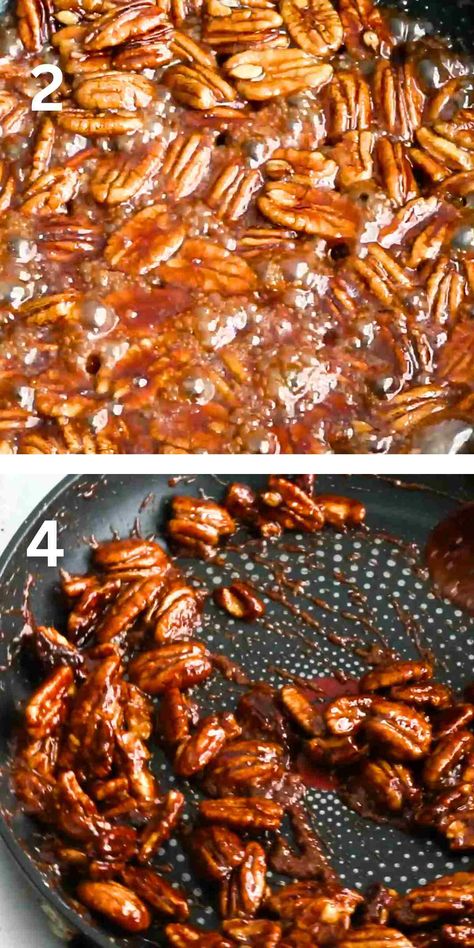 Learn how to make quick candied pecans on the stovetop without eggs, in 6 minutes and can be easily made vegan by replacing butter with coconut oil. These easy candied nuts are perfect for packaging as a homemade Christmas gift for the holidays or even as wedding favors. Get the candied pecans recipe at kitchenathoskins.com. Candied Pecans Easy, Easy Toffee, Candied Pecans Recipe, Christmas Nuts, Homemade Christmas Gift, Nuts Gift, Glazed Pecans, Cinnamon Candy, Yogurt Ice Cream