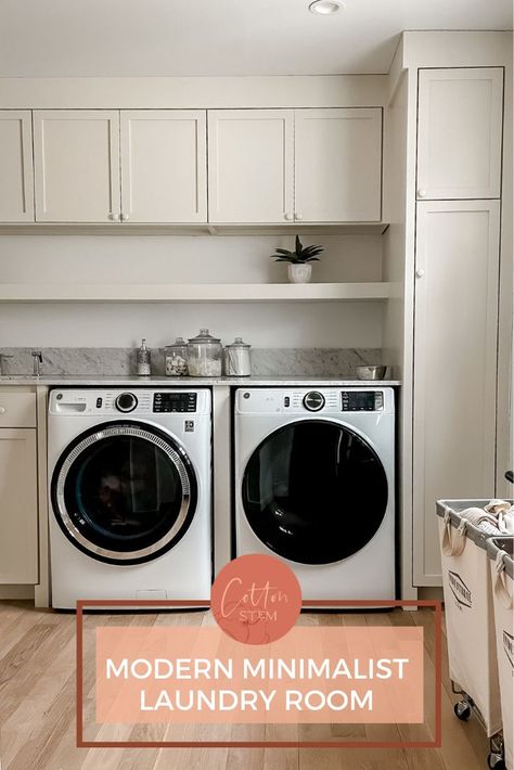 Here are some modern minimal laundry room ideas I’ve been saving lately, and be sure to click on the source credit to check out these awesome designers! #modernhomedesign #minimalisthomes #simplelaundryroom Minimal Laundry Room, Minimal Laundry, Perfect Laundry Room, Lakehouse Ideas, White Laundry Rooms, Stylish Laundry Room, White Laundry, Laundry Room Shelves, Laundry Room Ideas