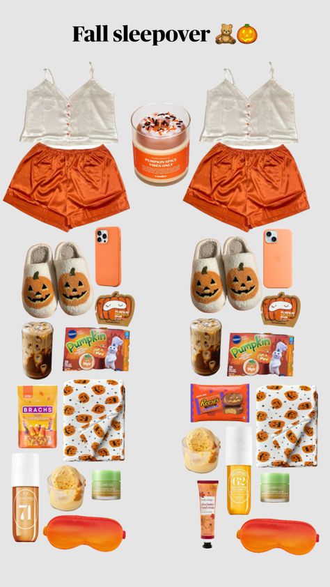 Fall Sleepover Aesthetic, Fall Themed Sleepover, Bo Basket, October Sleepover, Fall Sleepover Ideas, Sister Sleepover, Halloween Sleepover Ideas, Sleepover Packing, Sleepover Packing List