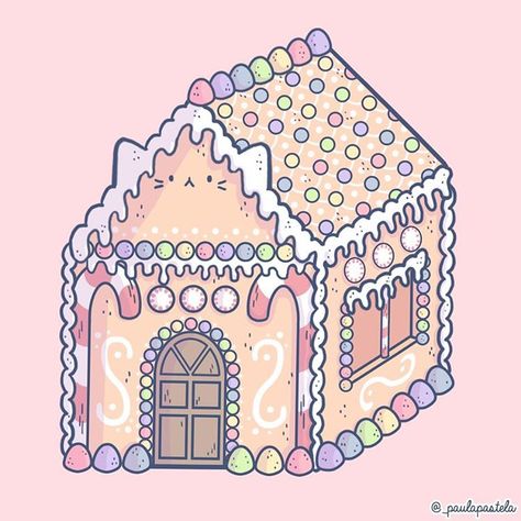 ❉ Paula Bugueño ❉ on Instagram: “So i can finally make this challenge, it's #24toxmas !! Day 8: gingerbread house!, i kittyied it up a little hahahha . #illustration…” Gingerbread House Drawing, Desert Drawing, Lofi Art, Gingerbread Art, Kawaii Wallpapers, Gacha Props, Kawaii Christmas, Christmas Gingerbread House, Vintage Mermaid