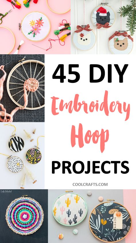 Embroidery hoops might seem like a simple craft material, but did you know just how many craft projects you can use them in? Thankfully, the humble little hoop has a wide array of fun uses, all of which can easily be achieved within a weekend! We’ve rounded-up 45 amazing DIY projects which you can create...Read More » Hoop Crafts, Embroidery Hoop Crafts, Trendy Embroidery, Ideas Embroidery, Hoop Projects, Simple Craft, Wooden Hoop, Simple Embroidery, Crewel Embroidery