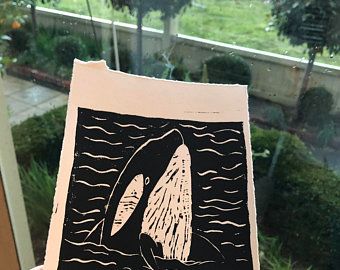 Linocut Orca, Raw Artists, Bored Board, Lino Prints, Lino Cut, Whale Print, Linocut Art, Killer Whale, Killer Whales