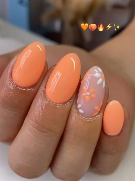 22 Sweet Peach Nail Designs to Brighten Up Your Summer Look | The KA Edit Nail Ideas April, Peach Purple Nails, Light Orange Nails Peach, Peach And Yellow Nails, Pastel Orange Nails Peach, Mail Inspo 2024 Spring, Peachy Nails Designs, Peach Spring Nails, Bright Peach Nails