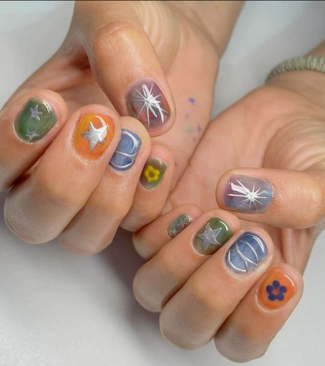 Funky Natural Nails, Funky Nails Short, Short Funky Nails, Funky Nail Designs, Quartz Nails, Boho Nails, Small Nails, Funky Nail Art, Hello Nails