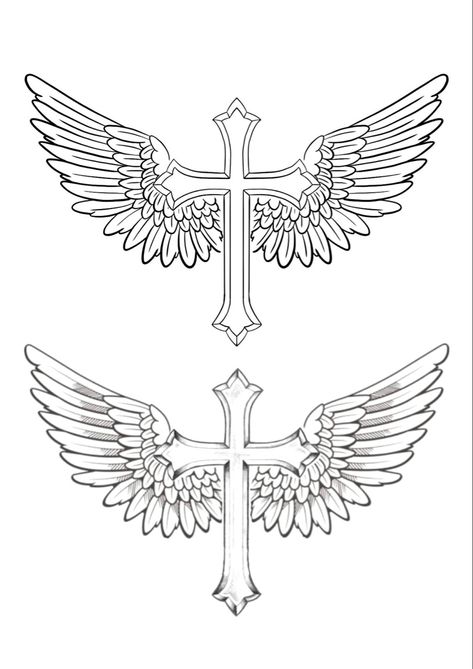 Half Sleeve Tattoo Stencils For Men Leg, Cross With Wings Tattoo Neck, Cross With Wings Tattoo Stencil, Cross Wings Tattoo Design, Cross And Angel Wings Tattoo, Cross And Wings Tattoo Design, Chest Cross Tattoo For Men, Men Tattoo Stencil Design, Tattoo Stencil For Men