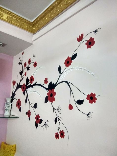 bedroom wall designs Wall Paint Designs Creative Art Ideas Living Room, Wall Painting Ideas Creative Flowers, Small Wall Painting Ideas, Wall Painting Ideas Indian, Wall Paint Designs Creative, Small Wall Painting, Easy Wall Painting Ideas, Wall Drawing Ideas, Wall Painting Flowers