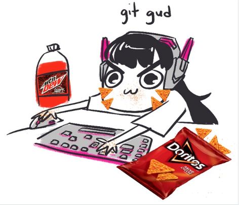 Overwatch's DVA Has Been Recreated into a Dorito-Munchin Mountain Dew-Guzzling Gremlin Creature in These Hilarious Fan Drawings Git Gud, Overwatch, On Twitter, Memes, Twitter