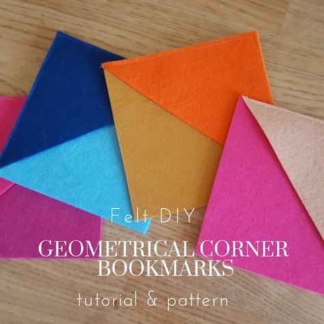 DIY Geometrical corner bookmarks - tutorial and pattern Bookmark Crochet, Handmade Bookmarks Diy, Felt Bookmark, Corner Bookmark, Felt Squares, Diy Wool, Book Maker, Keeping It Real, Corner Bookmarks