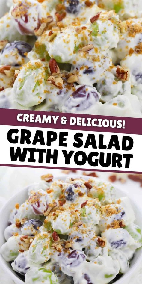 Grape Salad Recipe With Yogurt, Grape Salad With Yogurt, Easy Grape Salad, Creamy Grape Salad, Grape Dessert, Grape Salad Recipe, Creamy Yogurt, Grape Recipes, Summer Salads With Fruit