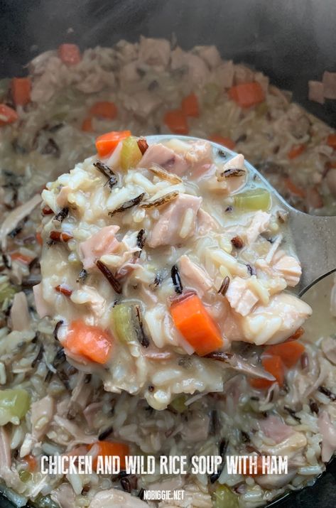 Chicken Wild Rice Soup with Ham Ham Rice, Healthy Mug Recipes, Soup With Ham, Chicken And Wild Rice Soup, Chicken Wild Rice, Chicken Wild Rice Soup, Cooking Wild Rice, Leftover Ham Recipes, Chicken And Wild Rice