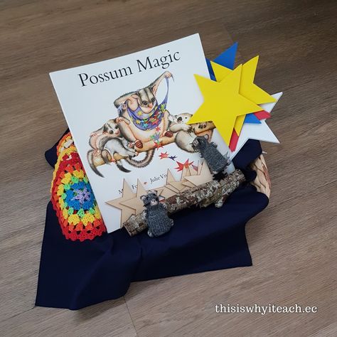 Mem Fox is such a good story teller and this story basket gives children the opportunity to retell it. Possum finger puppets and magical stars feature.  #storybasket #fingerpuppets #earlyliteracy #earlychildhood #eylf #preschool #kindergarten #handsonlearning Wombat Stew, Possum Magic, Story Baskets, Why I Teach, Story Teller, Book Week, Early Literacy, Hands On Learning, Finger Puppets