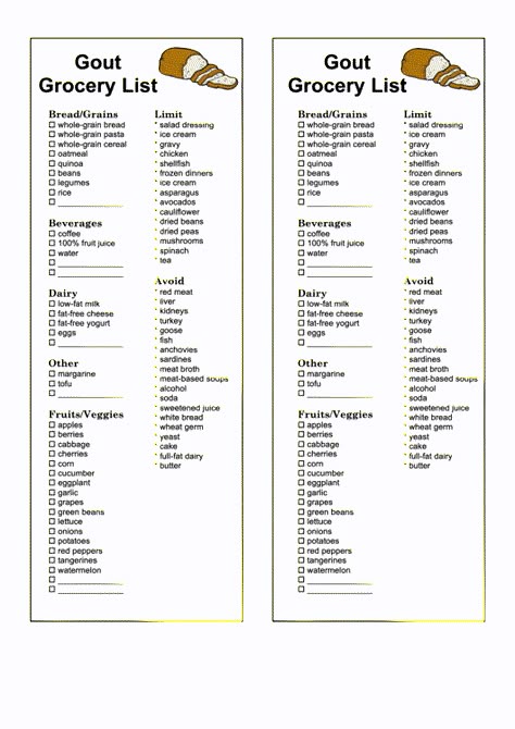 Need a Gout Grocery List Template? Here's a free template! Create ready-to-use forms at formsbank.com Purine Free Diet, Low Purine Food List, Low Purine Diet Recipes, Low Purine Recipes, Uric Acid Remedy, Uric Acid Diet Food, Low Uric Acid Diet, Uric Acid Diet, Purine Diet