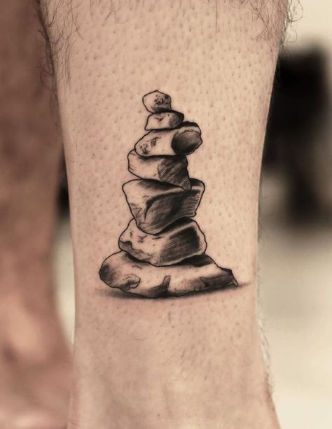 Cairn Stones Tattoo Ebenezer Stone Tattoo, Stones Tattoo, Standing Stones Tattoo, Pebble Tattoo, Rocks Tattoo, Stone Tattoo Realistic, Stacked Stones Tattoo, Rock Tattoos Stone, Cairns Tattoo