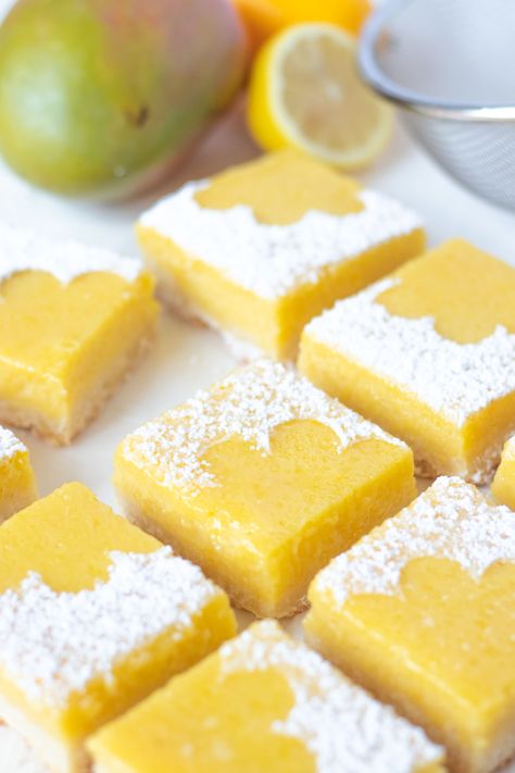 Mango Puree Desserts, Mango Snacks, Potluck Snacks, Mango Bars, Shortbread Cookie Crust, Mango Tart, Mango Dessert Recipes, Fruit Bars, Mango Dessert