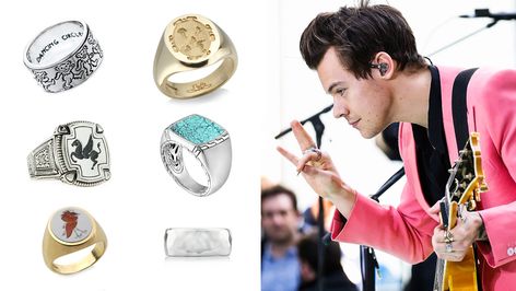 The Get: Packed-On Rings Are A Sign of The Times Harry Styles Jewelry, Harry Styles Rings, Harry Potter Ring, Harry Styles Clothes, Grateful Dead Dancing Bears, Harry Styles Tattoos, Harry Styles Nails, Wedding Finger, Sign Of The Times