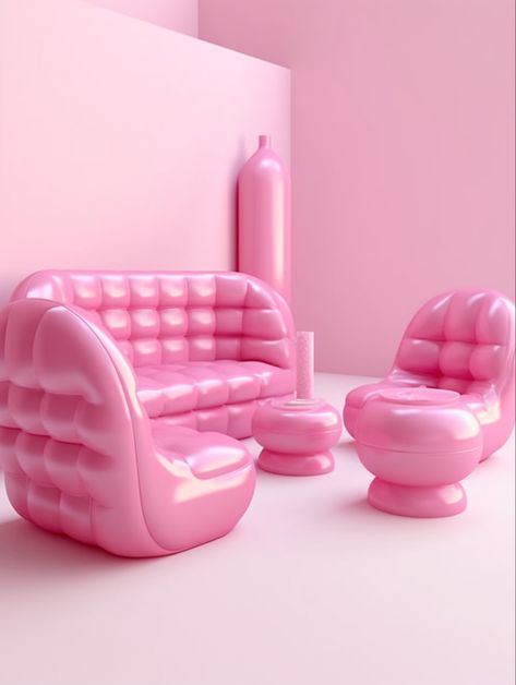 Pink inflatable luxury furniture art. Inflatable Furniture Aesthetic, Pink Bubble Couch, Inflatable Furniture 90s, Bubble Furniture, Water Furniture, 90s Furniture, Blow Up Furniture, Couch Material, Inflatable Couch