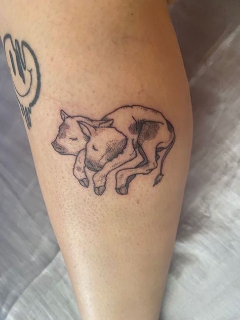 Cute, simple, line work two headed calf tattoo for women or unisex Cow With Two Heads Tattoo, Calf With Two Heads Tattoo, Two Headed Calf Tattoo Traditional, 2 Headed Cow Tattoo, Baby Calf Tattoo, Two Headed Calf Tattoo Simple, Two Headed Calf Tattoo Poem, Cow With Two Heads, Two Headed Calf Tattoo Design