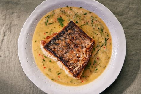 Barramundi in Thai Style Buerre Blanc — Farm to Fork Barramundi Fillet Recipe, Buerre Blanc, Barramundi Recipes, Cook Skins, Wine Chicken, White Wine Chicken, Farm To Fork, Eating Well Recipes, Fish Stock