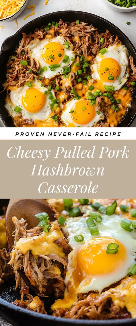 Image for Cheesy Pulled Pork Hashbrown Casserole Pork Hashbrown Casserole, Pulled Pork Breakfast Recipes, Pork Breakfast Recipes, Quick Pulled Pork, Hashbrown Casserole Recipe, Crispy Hashbrowns, Hashbrown Casserole, Leftover Pork, Hash Brown Casserole