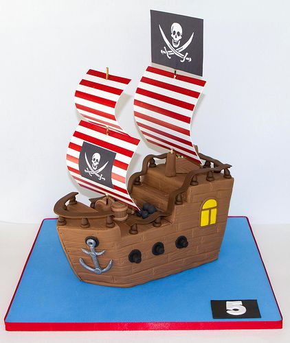 Pirate Ship for Jaime | All edible, beside the sails.... | Flickr Pirate Boat Cake, Pirate Birthday Cake, Pirate Ship Cakes, Ship Cake, Boat Cake, Pirate Boats, Pirate Cake, Pirate Birthday Party, Pirate Birthday