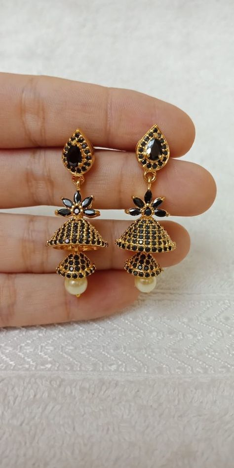 Black Bead Buttalu Gold, Ear Rings For Women In Gold Buttalu, Black Beads Earrings Gold, Nallapusalu Earrings, Black Beads Ear Rings Gold, Gold Buttalu, Black Pearl Jewelry, Diamond Jewlery, Gold Earrings For Kids